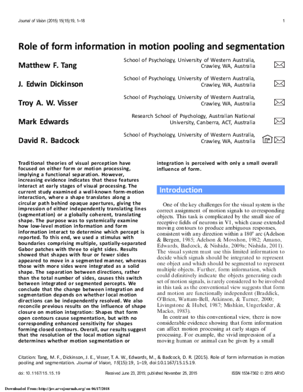 (PDF) Role of form information in motion pooling and segmentation