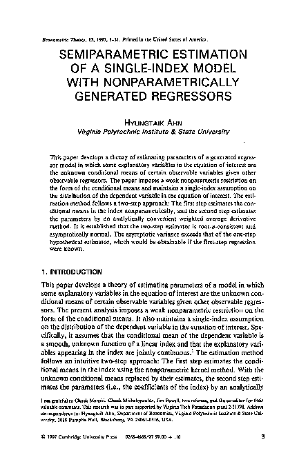 (PDF) Semiparametric Estimation of a Single-Index Model with ...