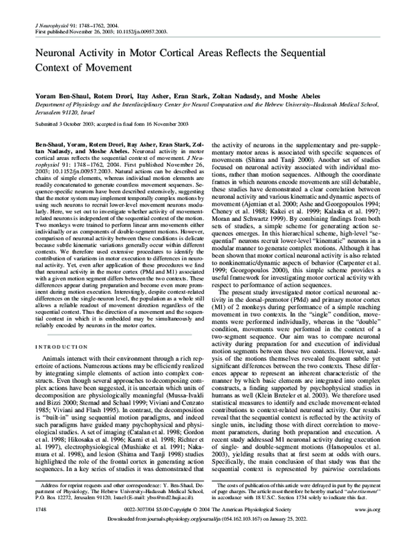 (PDF) Neuronal Activity in Motor Cortical Areas Reflects the Sequential ...