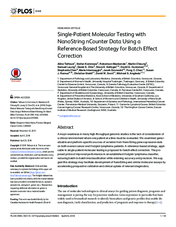 (PDF) Single-Patient Molecular Testing with NanoString nCounter Data ...