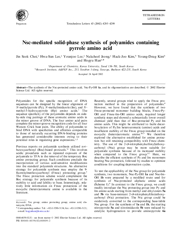 (PDF) Nsc-mediated solid-phase synthesis of polyamides containing ...