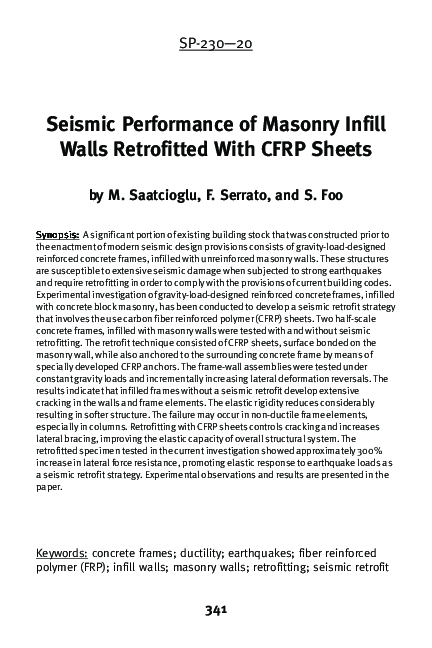 (PDF) Seismic Performance of Masonry Infill Walls Retrofitted With CFRP ...