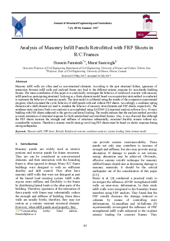 (PDF) Analysis of Masonry Infill Panels Retrofitted with FRP Sheets in ...