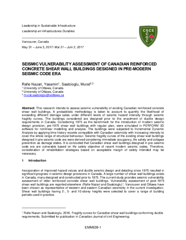 (PDF) Seismic Vulnerability Assessment of Canadian Reinforced Concrete ...