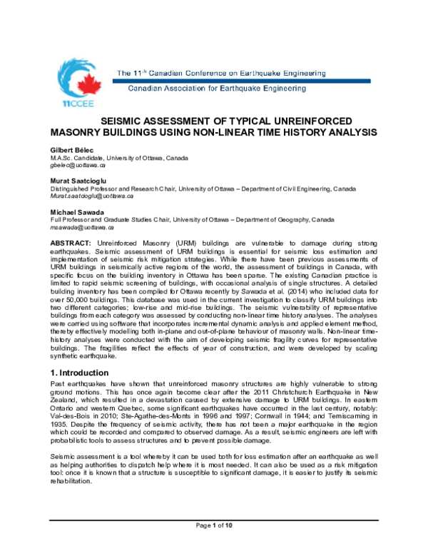 (PDF) Seismic Assessment of Typical Unreinforced Masonry Buildings ...