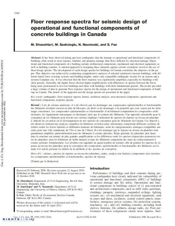 (PDF) Floor response spectra for seismic design of operational and ...