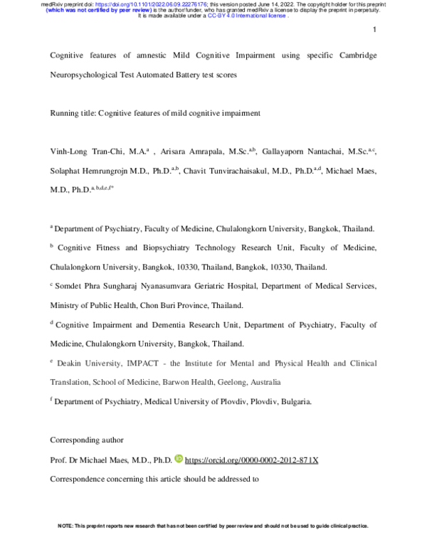 (PDF) Cognitive features of amnestic Mild Cognitive Impairment using ...