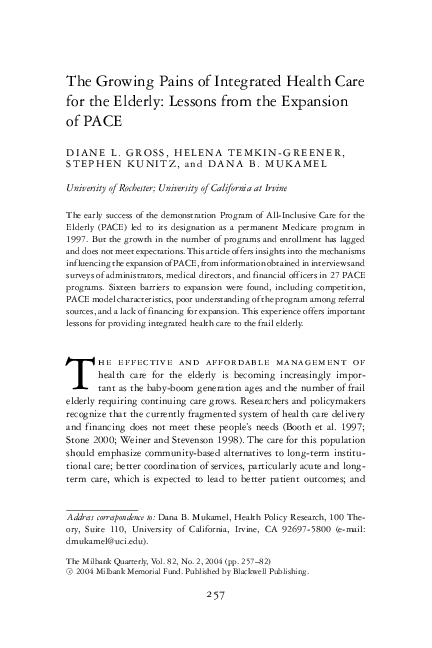 (PDF) The Growing Pains of Integrated Health Care for the Elderly ...