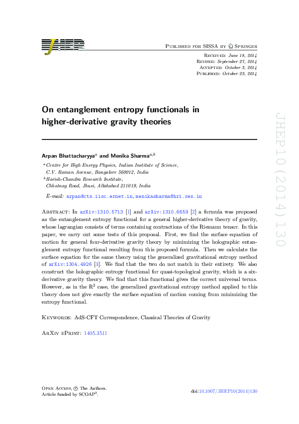 (PDF) On entanglement entropy functionals in higher-derivative gravity ...
