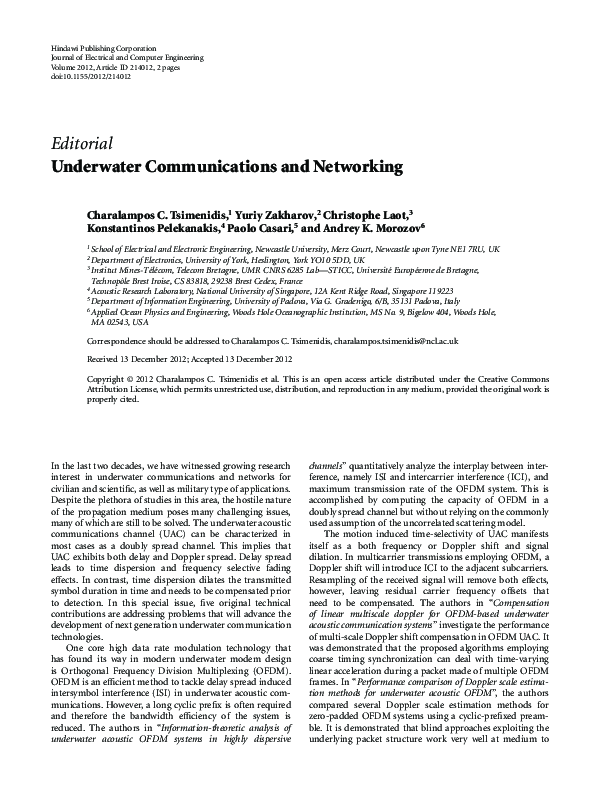 (PDF) Underwater communications and networking