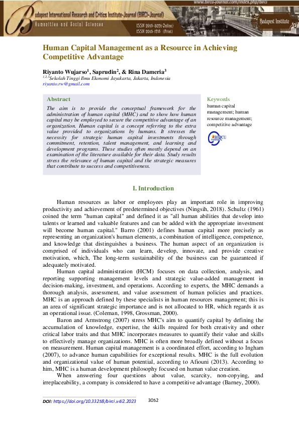 (PDF) Human Capital Management as a Resource in Achieving Competitive ...