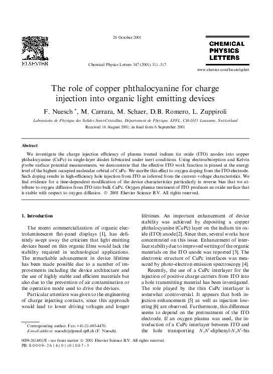 (PDF) The role of copper phthalocyanine for charge injection into ...