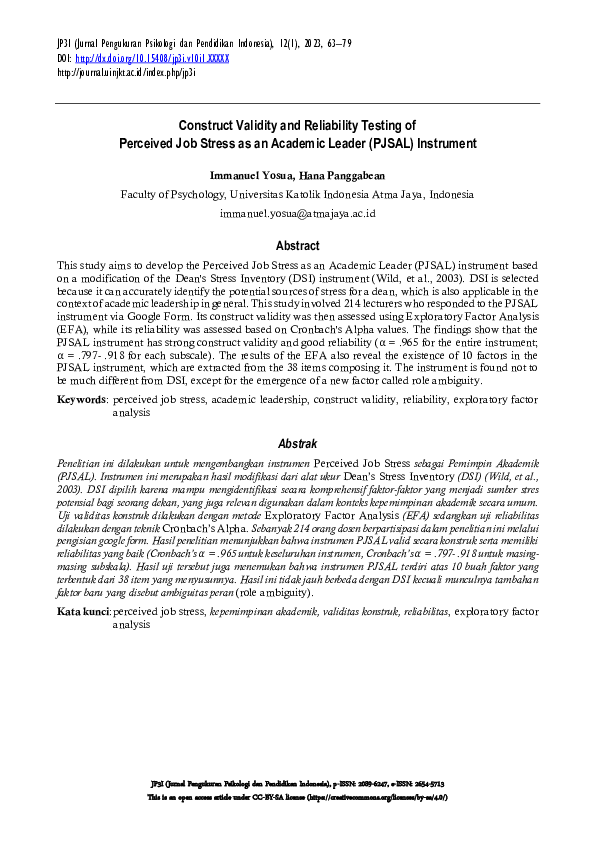 (PDF) Construct Validity and Reliability Testing of Perceived Job ...