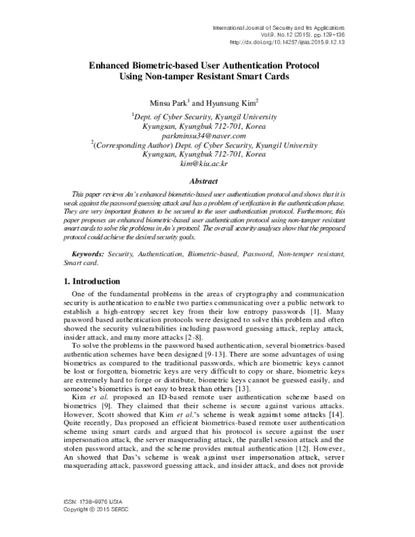 (PDF) Enhanced Biometric-based User Authentication Protocol Using Non ...