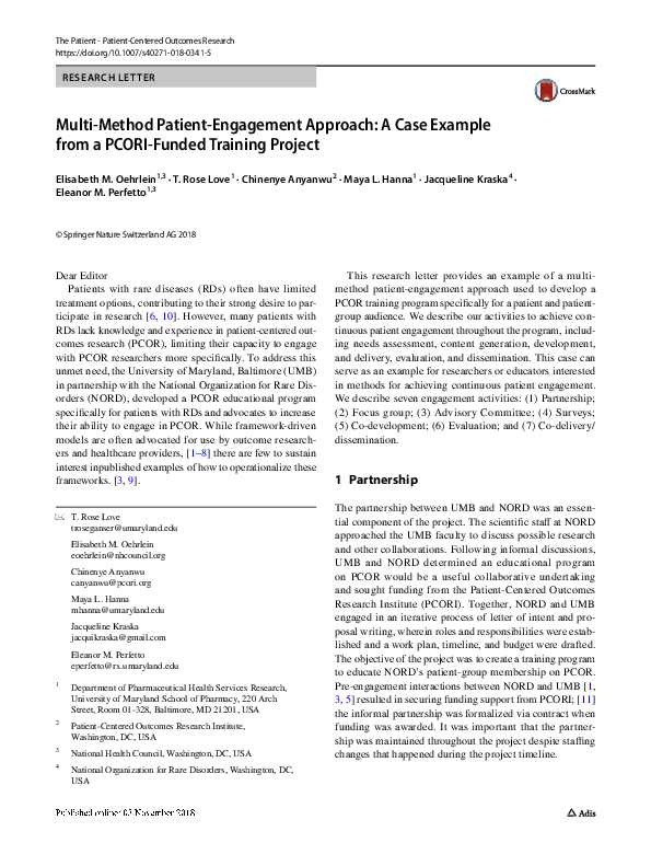 Pdf Multi Method Patient Engagement Approach A Case Example From A