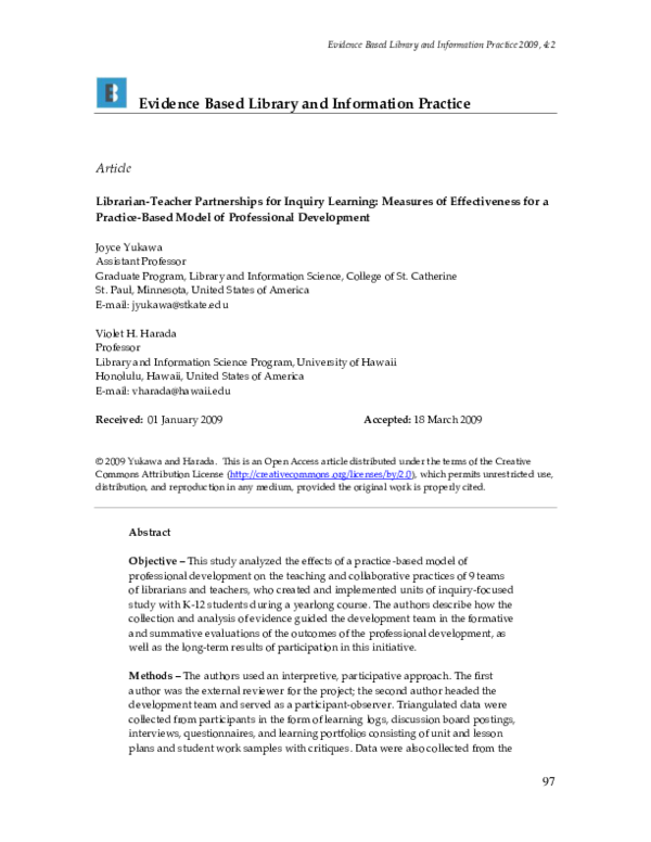 (PDF) Librarian-Teacher Partnerships for Inquiry Learning: Measures of ...
