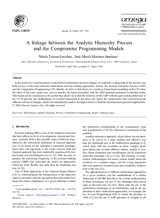 (PDF) A linkage between the Analytic Hierarchy Process and the ...