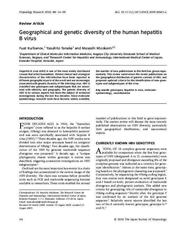(PDF) Geographical and genetic diversity of the human hepatitis B virus