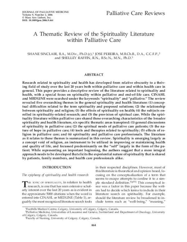 (PDF) A Thematic Review of the Spirituality Literature within ...