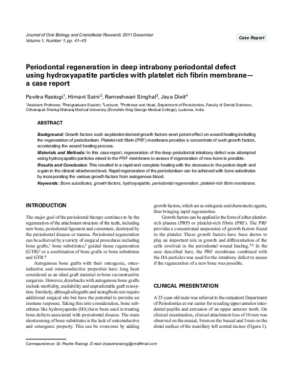 (PDF) Periodontal regeneration in deep intrabony periodontal defect ...