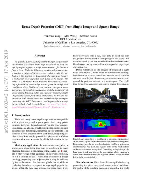 (PDF) Dense Depth Posterior (DDP) From Single Image and Sparse Range