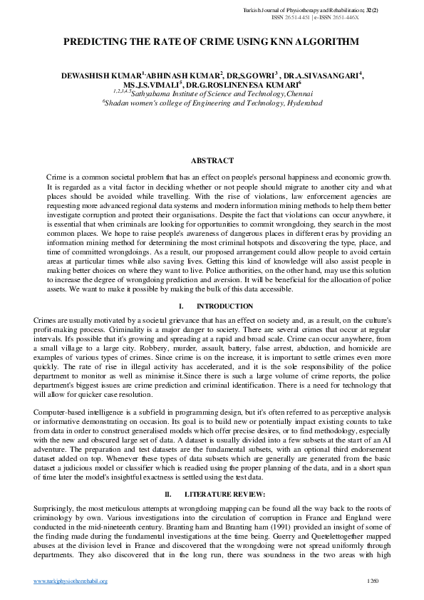 (PDF) Predicting the Rate of Crime Using KNN Algorithm