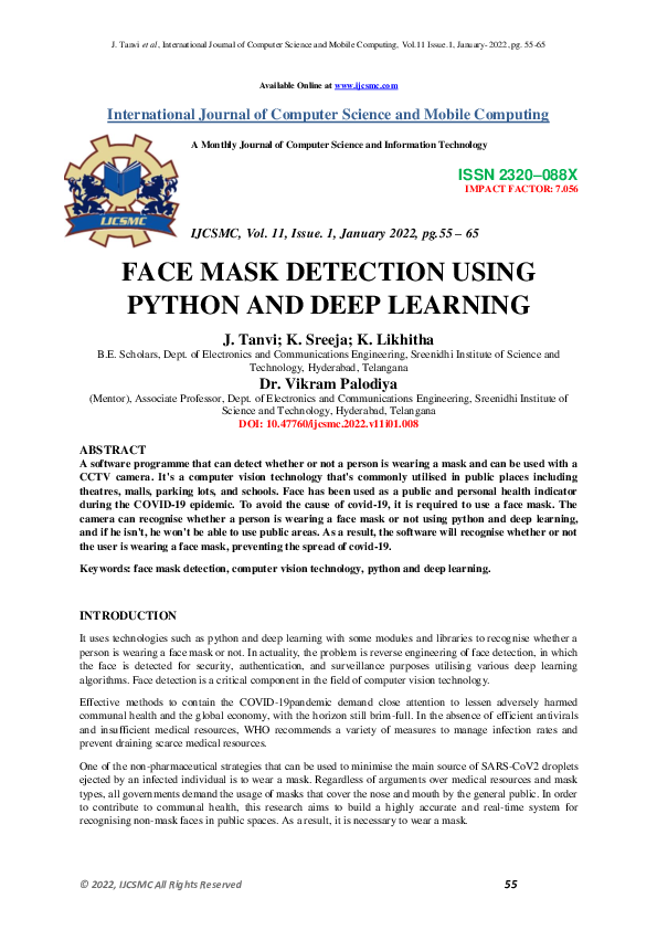 (PDF) Face Mask Detection Using Python and Deep Learning