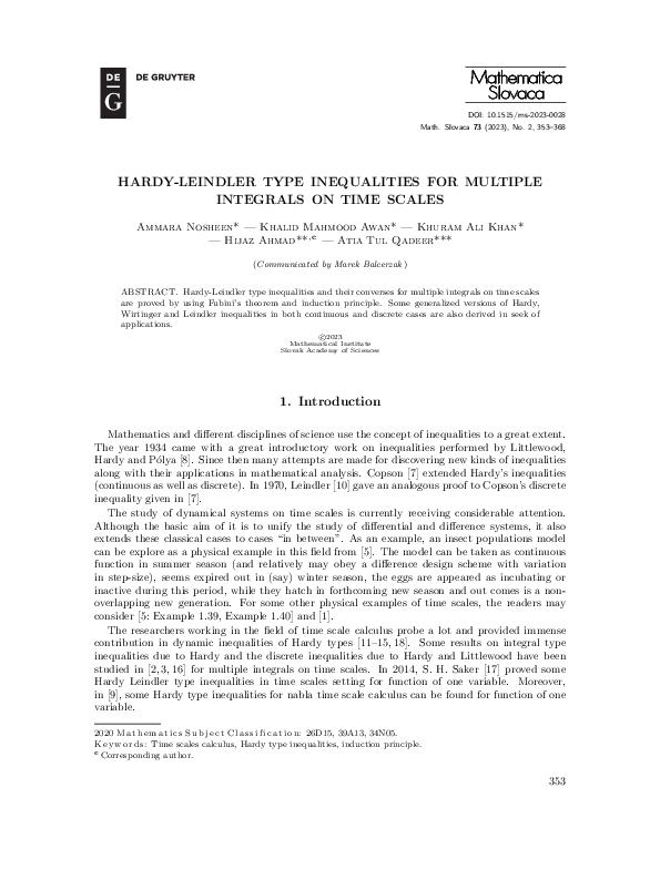 (PDF) Hardy-Leindler Type Inequalities for Multiple Integrals on Time ...