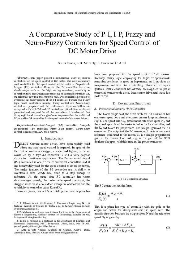(PDF) A Comparative Study Of PI, IP, Fuzzy And NeuroFuzzy
