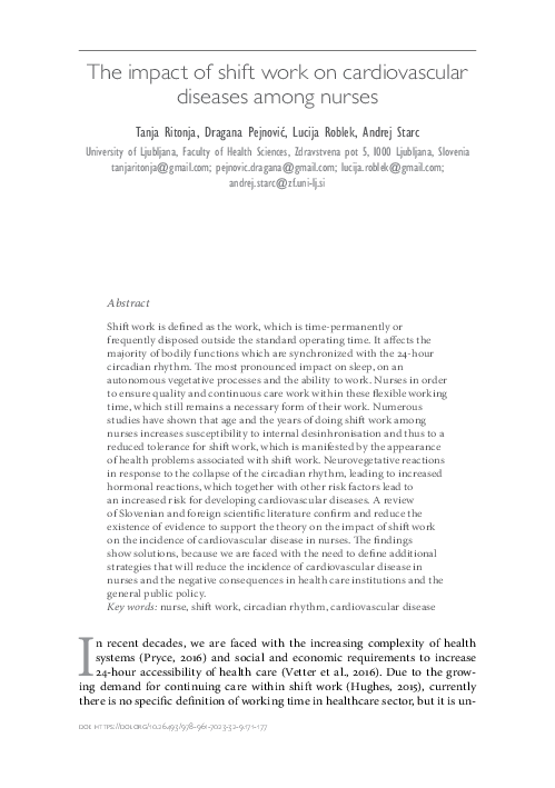 (PDF) The impact of shift work on cardiovascular diseases among nurses