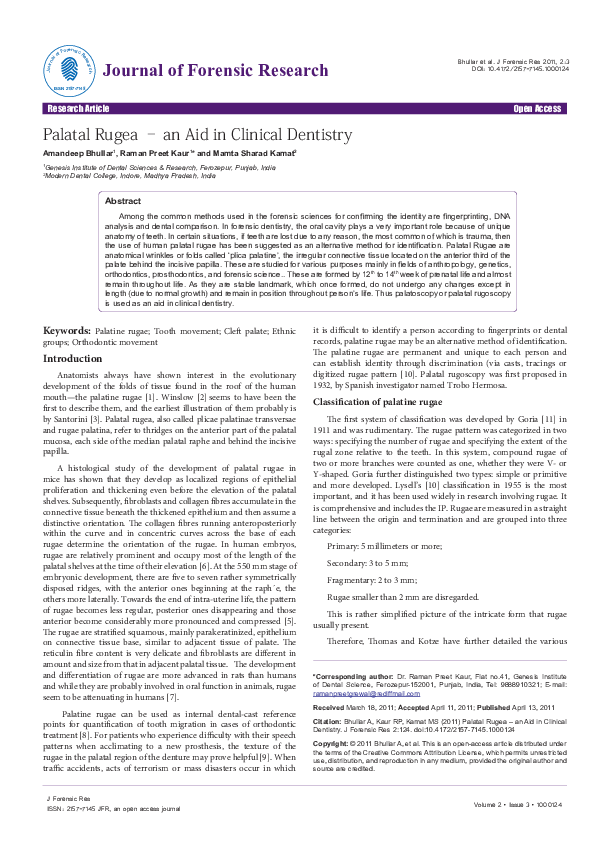 (PDF) Palatal Rugea – an Aid in Clinical Dentistry
