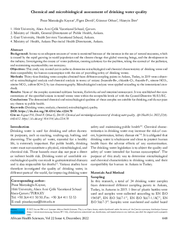 (PDF) Chemical and microbiological assessment of drinking water quality