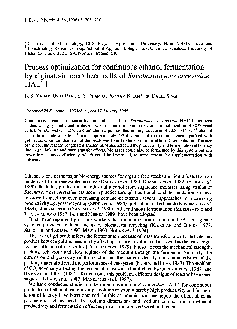 (PDF) Process optimization for continuous ethanol fermentation by ...