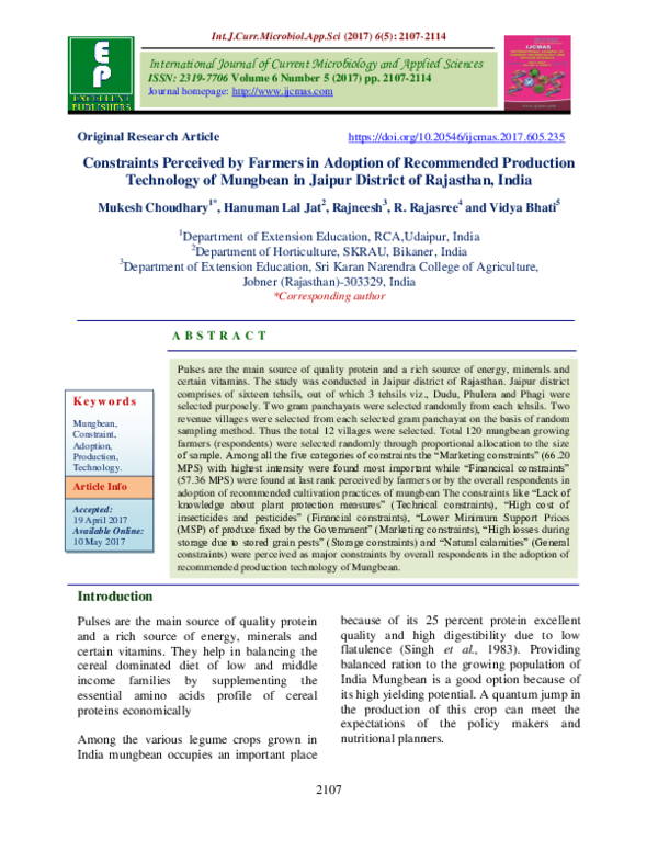 (PDF) Constraints Perceived by Farmers in Adoption of Recommended ...