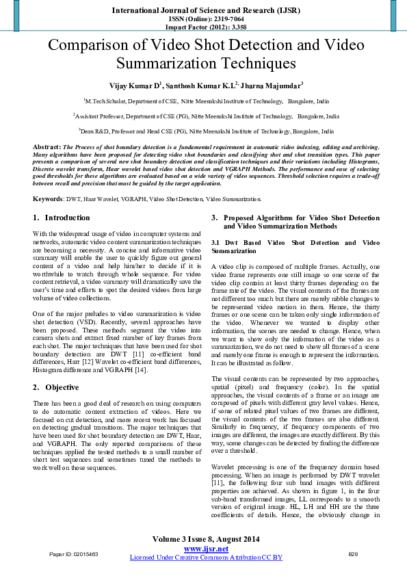 (PDF) Comparison of Video Shot Detection and Video Summarization Techniques