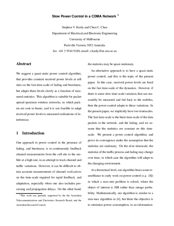 (PDF) Slow power control in a CDMA network