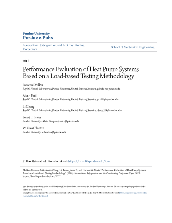 (PDF) Performance Evaluation of Heat Pump Systems Based on a Load-based ...