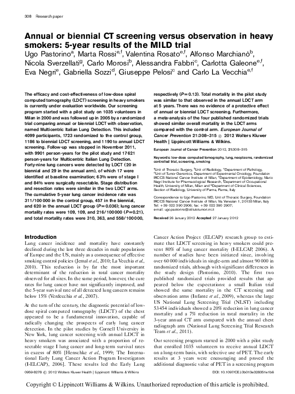 (PDF) Annual or biennial CT screening versus observation in heavy smokers
