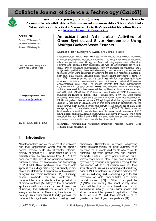 (PDF) Antioxidant and Antimicrobial Activities of Green Synthesized ...