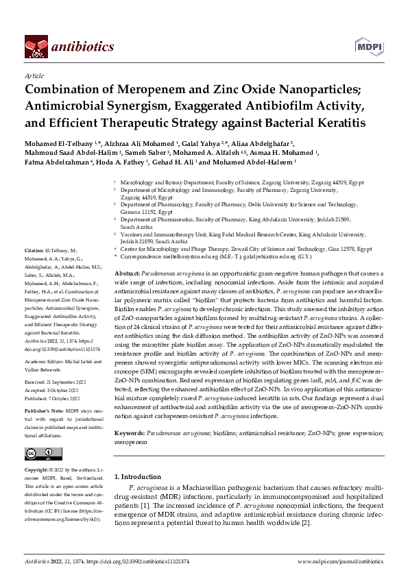 (PDF) Combination of Meropenem and Zinc Oxide Nanoparticles ...