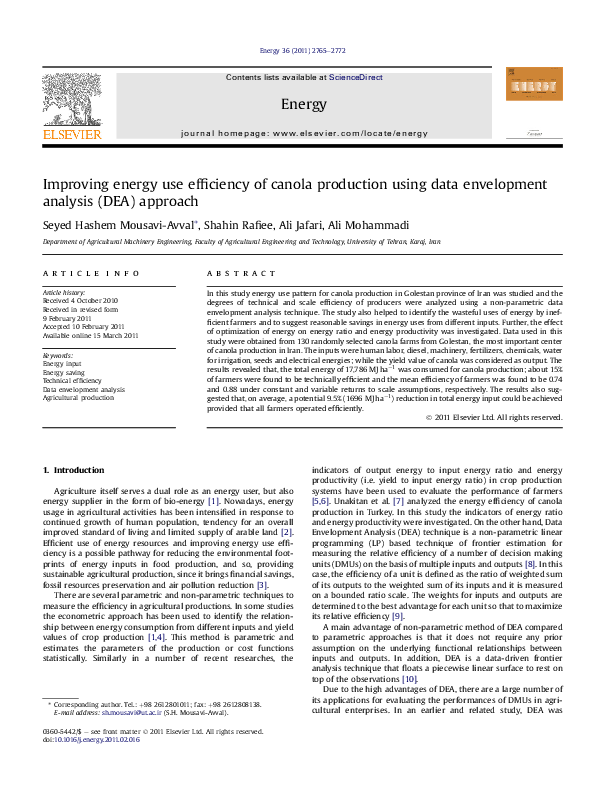 (PDF) Improving energy use efficiency of canola production using data ...