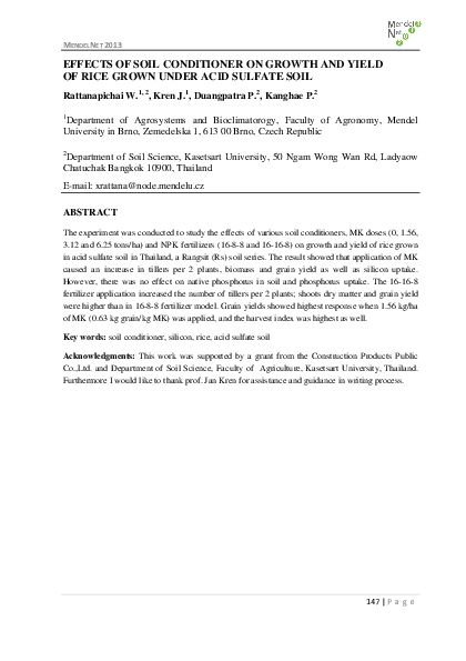 (PDF) Effects of Soil Conditioner on Growth and Yield of Rice Grown ...