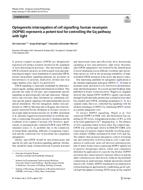 (PDF) Optogenetic interrogation of cell signalling: human neuropsin ...