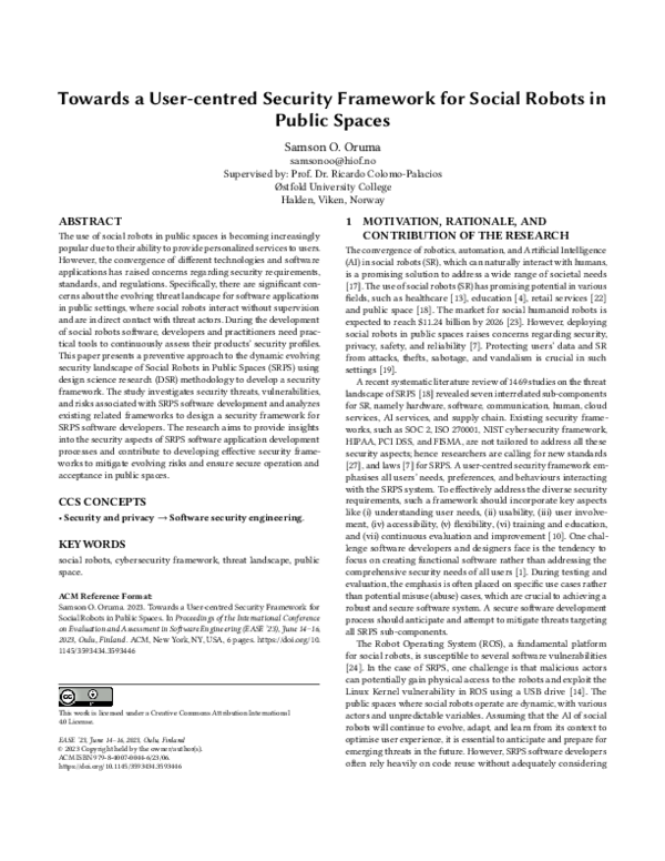 (PDF) Towards a User-centred Security Framework for Social Robots in ...
