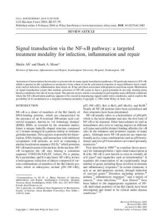 (PDF) Signal transduction via the NF-κB pathway: a targeted treatment ...