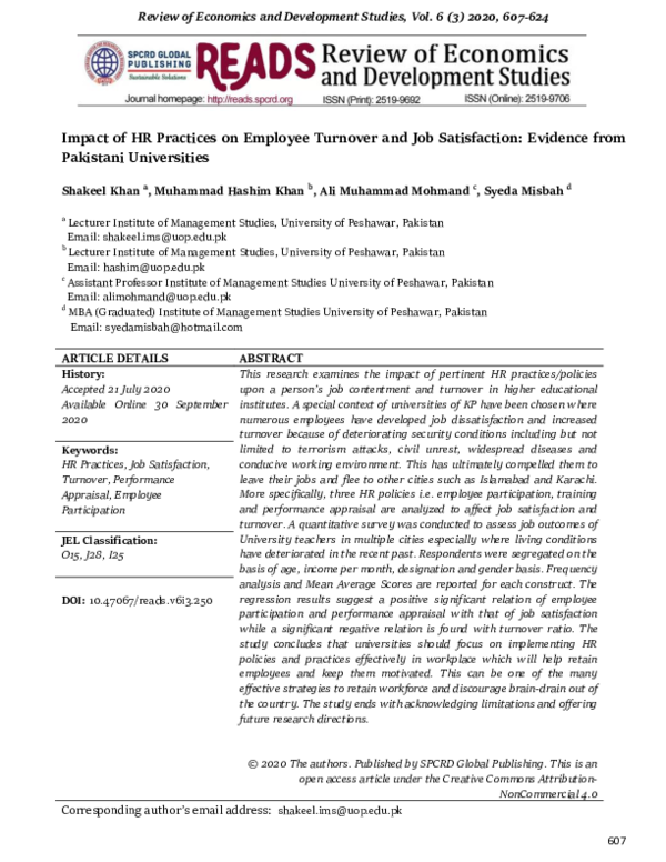 (PDF) Impact of HR Practices on Employee Turnover and Job Satisfaction ...