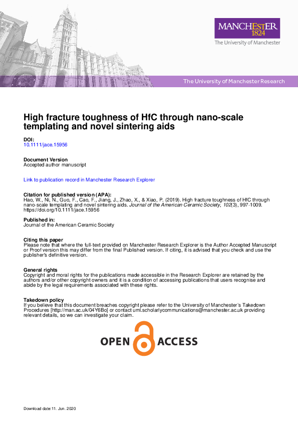 (PDF) High fracture toughness of HfC through nano-scale templating and ...