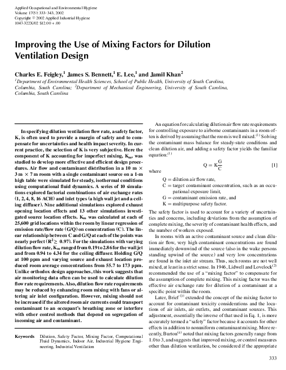 (PDF) Improving the Use of Mixing Factors for Dilution Ventilation