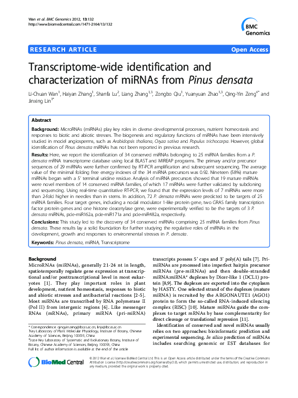 (PDF) Transcriptome-wide identification and characterization of miRNAs ...