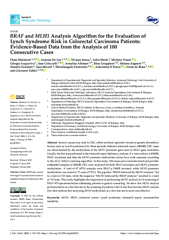(PDF) BRAF and MLH1 Analysis Algorithm for the Evaluation of Lynch ...